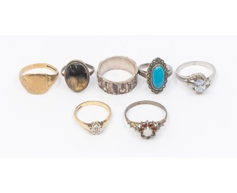 Selection of Gold and Silver Jewellery.  To include two 9ct Gold Rings and five Sterling Silver Rings.  The 9ct Gold Rings in