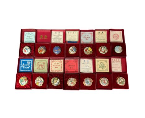 A collection of fourteen Halcyon Days enamel boxes relating to Christmas, various dates, boxed and mainly with certificates