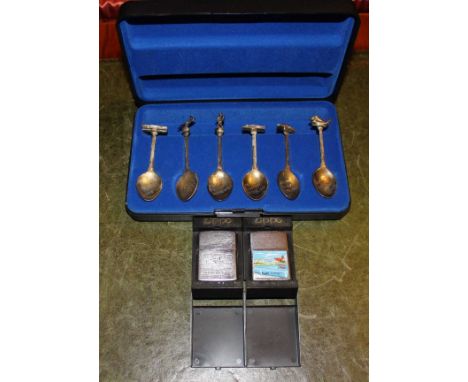 Set of commemorative silver plated victory spoons + 2 x Falklands Zippo lighters.&nbsp;