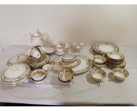 An Aynsley bone china part dinner and tea service 'Henley' design together with a white and gilt Royal Albert coffee set and 