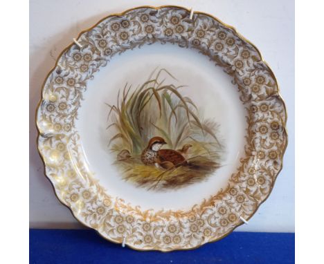 A late 19th century Worcester cabinet plate; the scallop-edged border gilded with flower heads and surrounding a scene of par