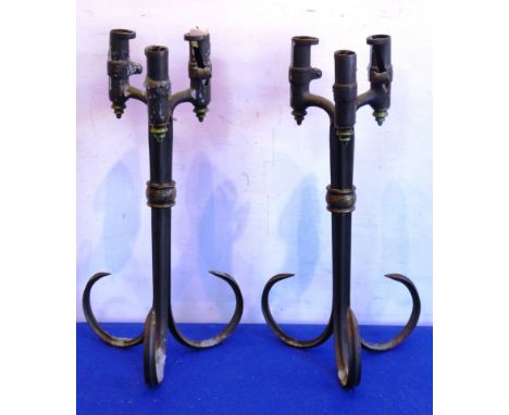 ADDED LOT    An interesting pair of candelabra, each modelled from three bayonets (possibly late 19th Century/First World War