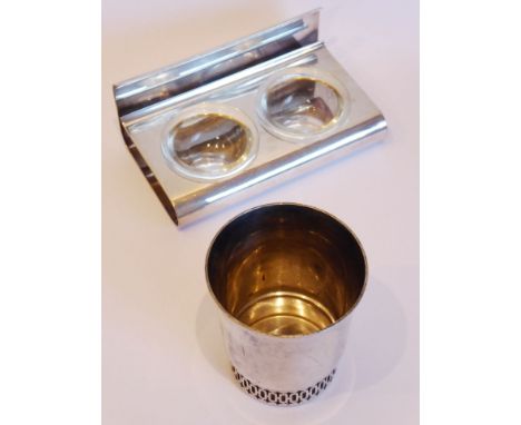An Art Deco period silver-plated beaker together with a 20th century Italian silver-plated cruet by Sabattini (2) 