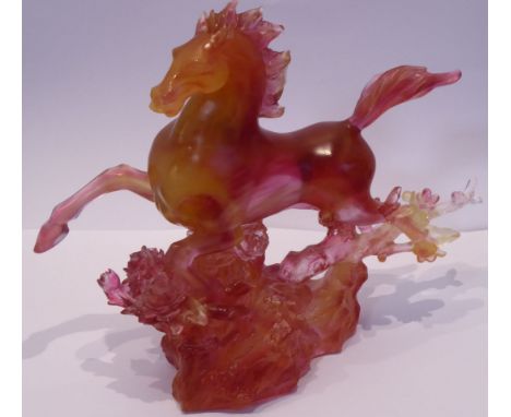 A limited edition (312/1600) pâte de verre crystal glass sculpture model of a horse, 'Dancing In The Spring Breeze' by Liuli 
