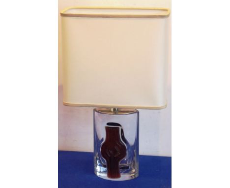 Daum, France; a modernist crystal table lamp having an applied moulded glass front, rectangular shade (probably original), si