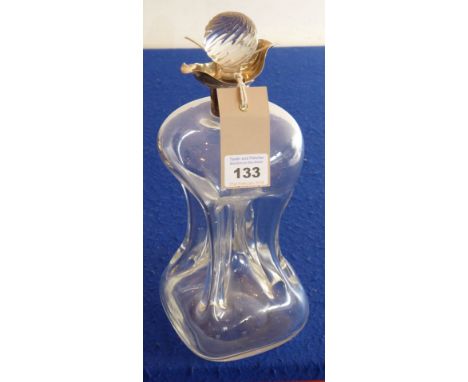 An Arts and Crafts style decanter; spherical wrythern stopper and silver collar assayed London 1898, 25.5cm (including stoppe