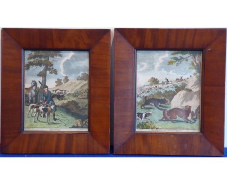 Two 19th century mahogany-framed and glazed hand-coloured engravings 'Coursing' and 'Fox Hunting, The Earth Stopped', each en