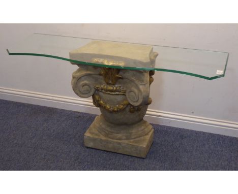 ADDED LOT    A stylish Classical-style gilt-plaster and marblised console table having heavy serpentine-fronted bevelled edge