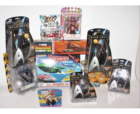 One box containing a quantity of various mixed children's TV and Sci-fi action figures, diecast and related vehicles and acce