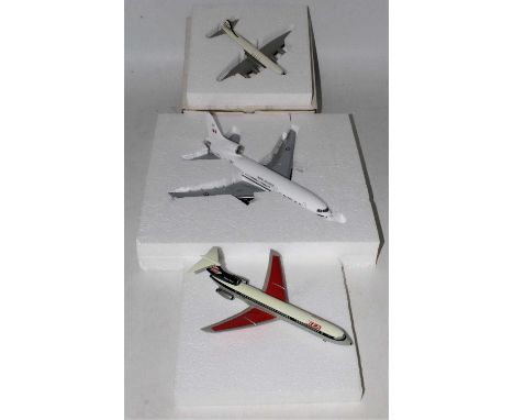 3 various boxed 1/200th scale white metal factory built aircraft models, to include Heathrow Models BOAC Hermes Passenger Air