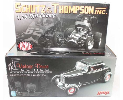 A group of two 1:18 scale Hot Rods, one by GMP Vintage Deuce series the other by GMP, ACME Trading Company.(BM)