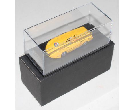 A Claxon Models 1/43 scale factory hand built model of a 2001 Alfa Romeo Bonneville race car finished in yellow and finished 