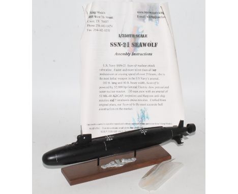 A Viking Models 1/350 scale resin and plastic built model of a US Navy SSN-21 Sea Wolf Nuclear Attack submarine housed in the