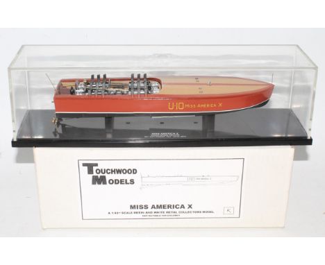 A Touchwood Models 1/43 scale factory hand built white metal and resin model of a Miss America XU-10 waterspeed record boat, 