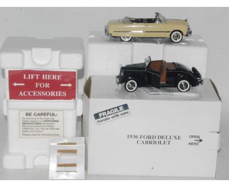 Danbury Mint 1949 Ford Custom in cream with brown interior and a 1936 Ford Deluxe Cabriolet in black with inner polystyrene a