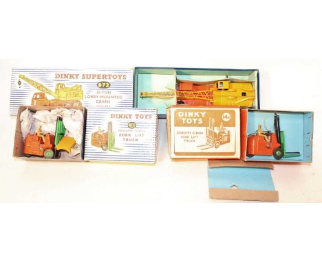 A group of 3 Dinky boxed models as follows: No. 972 ' Coles" 20 Ton Lorry Mounted Crane complete with inner card and a 14C Di