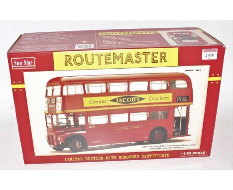 A Sunstar 1/24 scale boxed diecast model of an RM 254-VLT London Transport double decker bus housed in the original polystyre