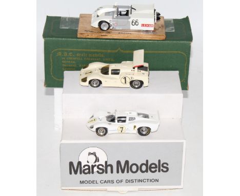 A 1/43 scale resin and white metal kit built Chaparral race car three boxed examples to include a Marsh Models Chaparral 2F, 