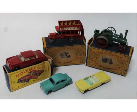 Matchbox mixed group of 5 models as follows: No.39 Pontiac in yellow, bpw (un boxed) does have a handful of tiny chips to rai