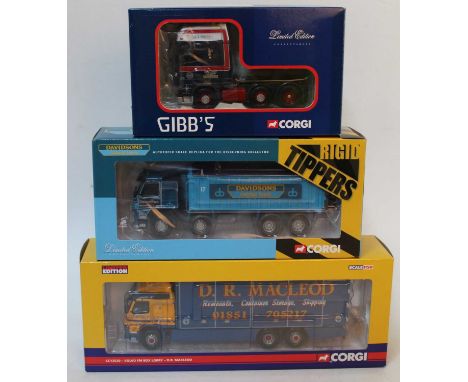 Three various boxed Corgi Hauliers of Renown and Rigid Tippers 1/50 scale road transport group, three boxed as issued example