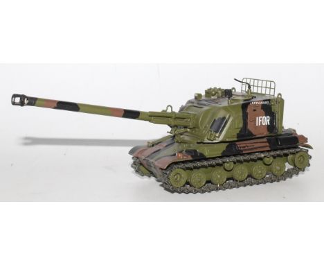 A Solido and Gasoline item No. GAS50804K 1/50 scale highly detailed resin kit/conversion model of an AMX30 AU F1 GCT 155mm ta