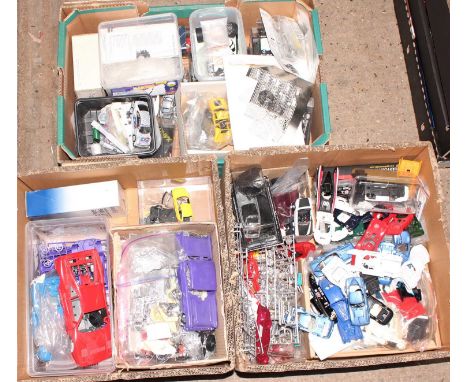 Three boxes containing a large quantity of mainly 1/24 and 1/43 scale resin and plastic kit accessories, some examples sealed