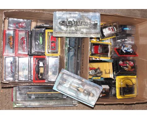 Two boxes containing a large quantity of various mixed scale and mixed issue, mainly mail order release, diecast vehicles to 