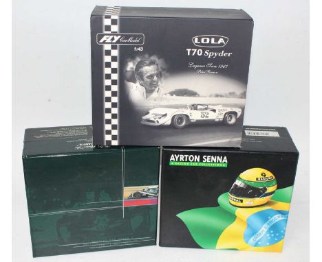 A Minichamps and Fly Car models 1/43 scale diecast gift set group to include an Ayrton Senna collection model of a Maclaren M