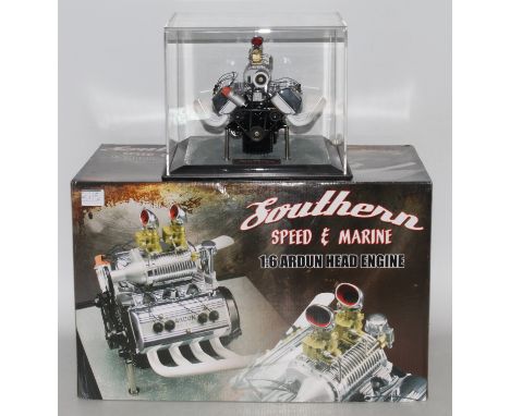 A GMP diecast and plastic 1/6 scale model of a Southern Speed Marine Ardun Head engine, housed in the original polystyrene pa