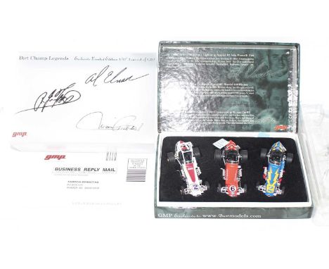 A GMP limited edition exclusive to Ghost Models 1/43 scale three piece gift set containing three Dirt Champ Legends, housed i