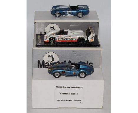 A Marsh Models and Midlantic Models 1/43 scale white metal and resin kit built racing model group, to include a Marsh Models 