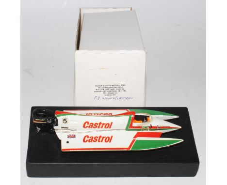 A Guildmaster Models of Norfolk 1/43 scale resin and white metal kit built model of a Mercury Outboards Castrol racing boat f