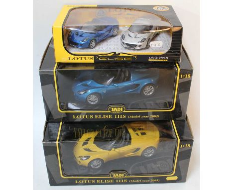 A Lotus diecast 1/18 and 1/28 scale group to include: a Jadi 1/18 scale model of a Lotus Elise 111S, with another example fin