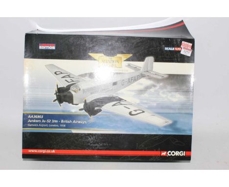 A Corgi Aviation Archive 1/72 scale model of a British Airways Junkers Ju-52 aircraft, model No. AA36903, housed in the origi