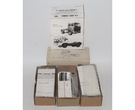 Four various boxed white metal approx 1/48 scale truck and commercial vehicle kits to include an Alan Smith Auto Models Sand/