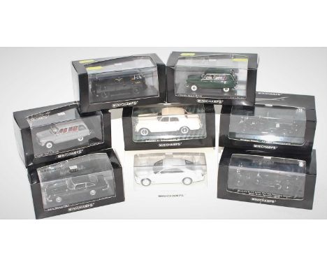 A group of 8 Minichamps boxed cars to include a black V.W Kastenwagen 1966 van, Bentley Blower 4,5 litre Supercharged and oth