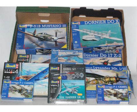 Revel aircraft plastic kit group, x10 examples, to include 1/44th scale Dornier DO X, 1/48th Spitfire Supermarine Mk.VC, 1/44