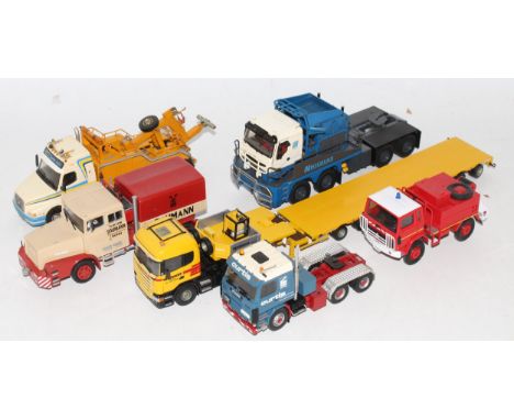 Six various 1/50 and 1/48 scale diecast and plastic heavy haulage and commercial vehicles to include a Baumann NZG 6x6 faun h