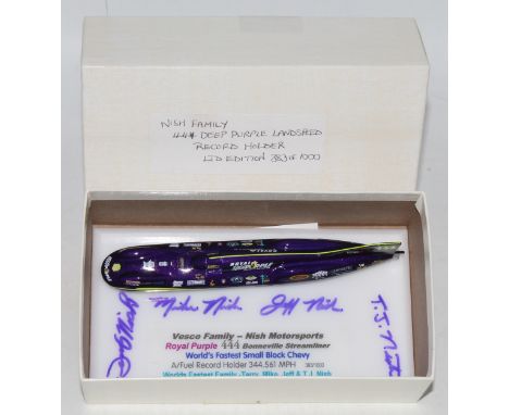 A very well made limited edition 1/46 scale model of the Vesco Family-Nish motorsports Royal Purple 444 Bonneville Streamline