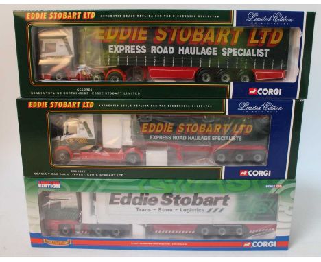 Three various boxed as issued Corgi Toys 1/50 scale Eddie Stobart related road transport tractor units and trailers, three mi