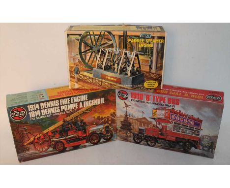 Airfix group of 3 kits to include Paddle Steamer engine (has been opened but appears complete), 1914 Dennis fire engine and a