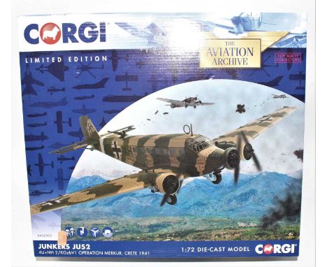 A Corgi Aviation Archive limited edition 1/72 scale model of a Junkers JU52 model No. AA36908 housed in the original polystyr