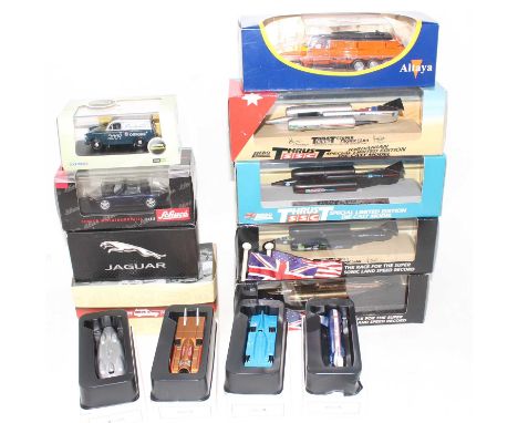 Group lot of 12 mixed diecast models mainly land speed record speed cars by Lledo, 4 large and 4 small issues plus a Schuco B