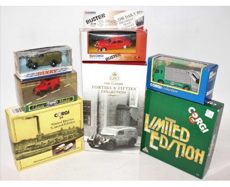 Mainly Corgi group of 7 boxed models to include 3 gift sets, D67/1 United Dairy's, D9/1 Shell set, CP99145 Royal Mail Forties