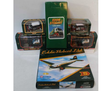 One box containing a quantity of various Eddie Stobart related diecast vehicles, aircraft and collectables, to include a Corg