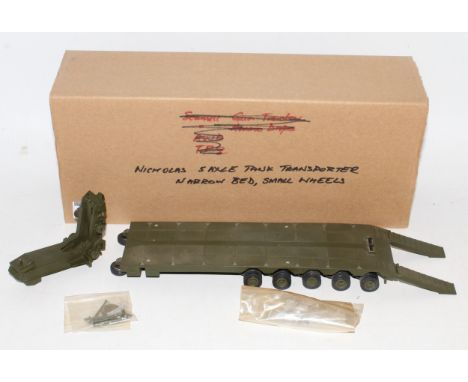 An ASAM Models 1/48 scale white metal and resin kit built model of a Nicholas 5-axle tank transporter, narrow bed, and fitted