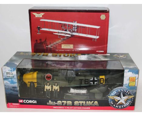 Corgi Aviation Archive "The Wright Flyer" in 1:32 scale, plus a large 1:18 scale Corgi War Birds JU87 B Stuka, both mint boxe