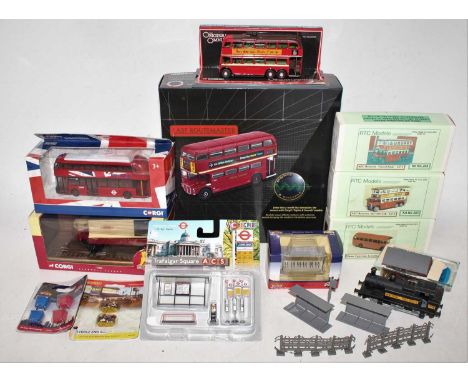 A group of mainly Corgi and RTC Model buses and accessories, to include boxed Corgi CC25908 "Last Routemaster " set with cert
