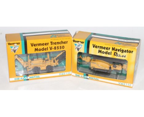 An ERTL diecast promotions 1/50 scale Vermeer construction vehicle group to include a Model D 33x44 Navigator and a Trencher 