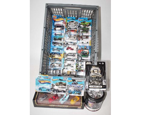 50+ various carded and plastic cased Hot Wheels, Jada, Matchbox, and similar, modern release diecasts, to include a Big Time 